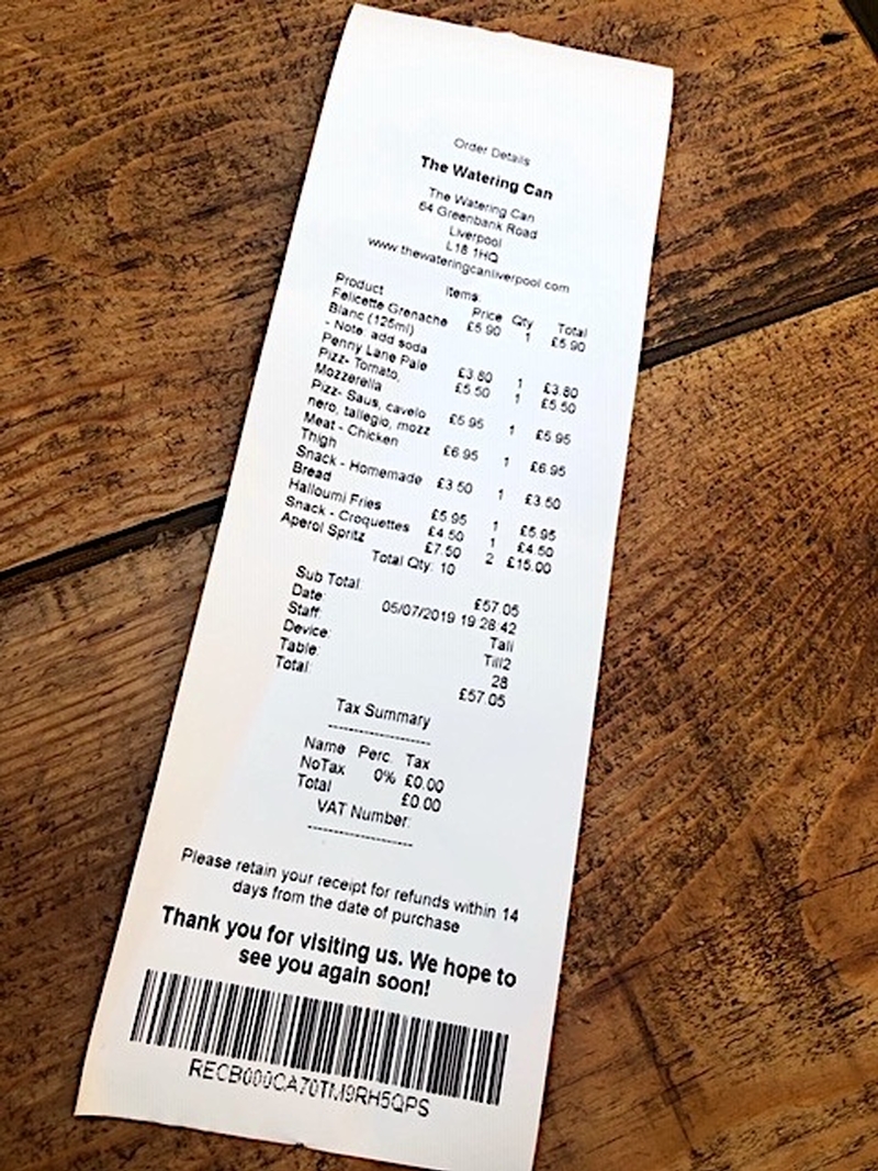 2019 07 05 Watering Can Receipt
